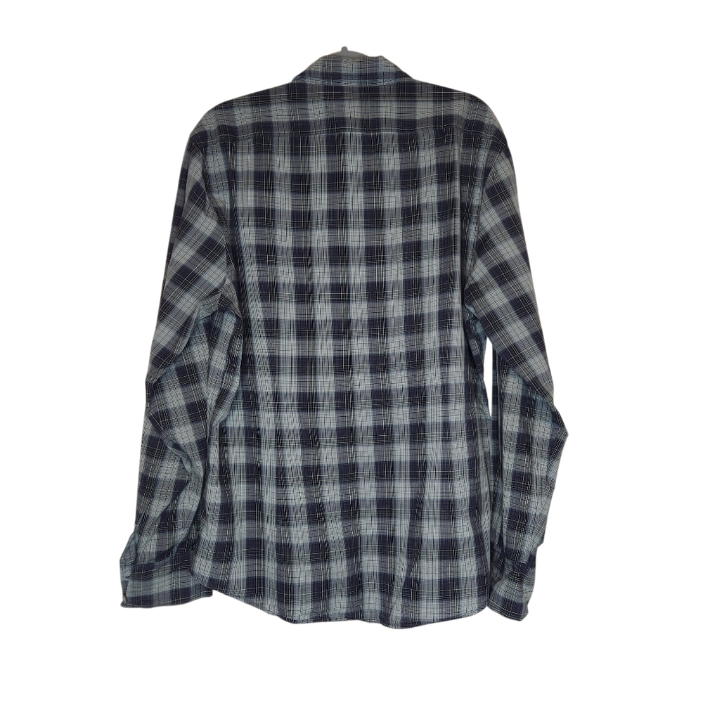 John Varvatos 100% Cotton Blue and Gray Plaid Button Down Shirt Size XL - Picture 2 of 7